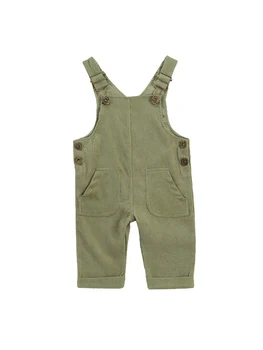 Baby Chlapci Podväzkové Nohavice s Tlačidlami Loose Fit jednofarebné Nohavice s Vreckami Batoľa Nastaviteľné Pracky Oblečenie