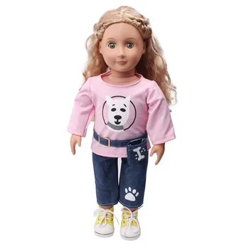 Bábiky oblečenie ružová bežné vyhovovali psa vzor +nohavice hračka príslušenstvo 18-palcové Dievča bábiku a 43 cm bábiky baby c700
