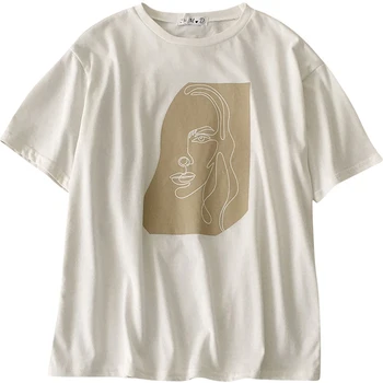 BGTEEVER Lete Abstraktné Ľudskú Tvár Vytlačené Ženy T-tričko Krátky Rukáv Fashion Ženy Topy Bielych Tričkách Okrúhleho tvaru Ženského Topy 2020