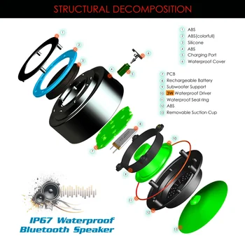 Vodotesný, Prenosný Bluetooth Reproduktor Bezdrôtových Reproduktorov Hudba Subwoofer Prenosný Reproduktor Mini Sprcha Reproduktor vonkajšie Boombox