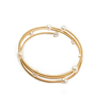 Tri-krúžok medi žena white pearl náramok multi-jednoduchý štýl módne party šperky osobnosti darček pearl veľkosť 7-8 mm