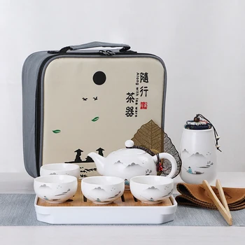 Čínske Cestovné Kung Fu Čaj Sada Keramických Prenosné Kanvica Porcelánu Teaset Gaiwan Čajových Šálok Čaju Obrad Čaj Hrniec S Cestovná Taška