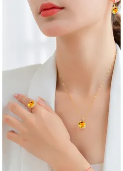 MOONROCY Zlatá Farba Crystal Náušnice Krúžok Náhrdelník Šperky Set Yellow Crystal Choker pre Ženy Darček Dropshipping Veľkoobchod