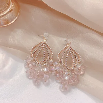 Lesklé Strane Nové Príslušenstvo Crystal Kvet Stud Náušnice pre Ženy Módne Šperky Elegantné Ručne vyrábané Náušnice