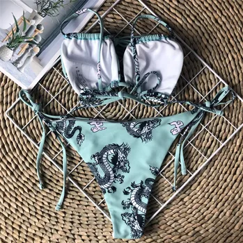 V-X Dragon tlač bikini 2021 String brazilain plavky ženy Duté z plavky žena s Nízkym pásom plavky 2 kus nový oblek