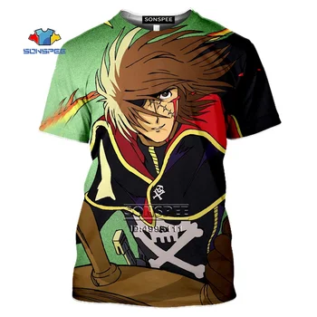 Anime Kapitán Harlock Muži T-shirt Pirát 3D Tlač Tričko Classic Príležitostné Letné Krátky Rukáv Harajuku Spôsobilosť Topy Streetwear
