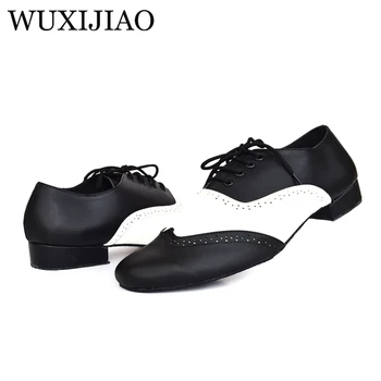 WUXIJIAO pánske Black White Reálnom Kožené Bytov Moderné tanečné topánky Tango Strany Svadobné Štvorcových tanečné topánky