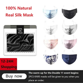 2 Vrstvy Prírodné Reálne Hodváb Úst Spp s 2ks KN95 Masku na Tvár UV Ochrany Umývateľný Priedušná Nastaviteľné Mascarillas Tela