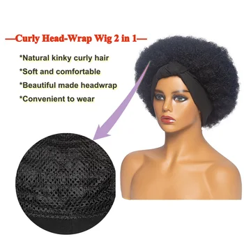 GAKA žiaruvzdorné 2 V 1 Vedúci Zábal Syntetické Parochne Black Kinky Afro Kučeravé Parochne Plný hlavový most Ženy Krátke Vlasy Turban