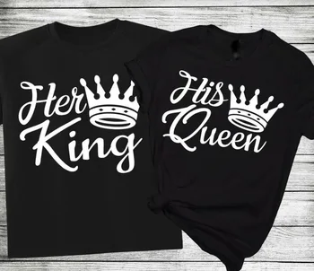Pár T-shirt Bežné Krátke Tričká Topy Topy Lete Pár Jej Kráľ a Jeho Kráľovná Tlačené Šaty, Pár T-shirt