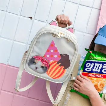Ženy Candy Farby Mačka Ita Taška kórejský Jasné, Transparentné Batoh Školské Tašky pre Dospievajúce Dievčatá PU Kožené Jelly Batohy