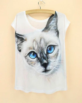 Najnovšie mačka vzor letné topy ženy t-shirt módny dizajn dievčatá tees nízka cena predaj dámske tričko doprava zadarmo