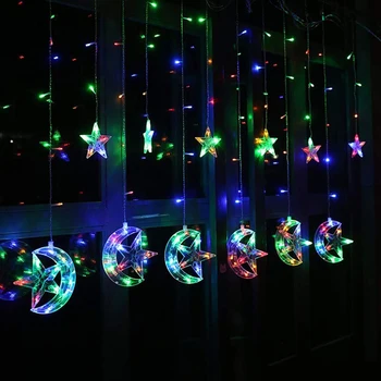 Batériový 2,5 M Vianočné LED Reťazec svetlá Romantické Rozprávky moon star opony svetlo Ramadánu Svadobné Nový Rok Party svetlá