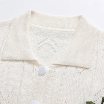 Čisté farby, vyšívané cardigan sveter 2020 jar jeseň nové dámske dlhé rukávy klope sveter slim-fit krátky sveter