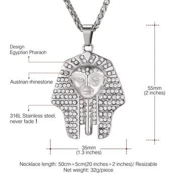 U7 Plný Crystal Pharaoh Egypt Hlavu Prívesok Náhrdelník Muži/Ženy Šperky Klasické Starovekých Egyptských Ozdoby Náhrdelníky P1125