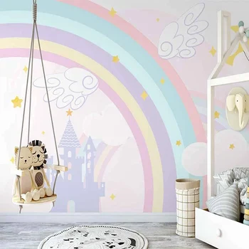 Vlastné Foto Tapety 3D Nordic Ručne Maľované Cartoon Rainbow Hrad detskej Izby nástenná maľba Tvorivé Umenie, Nástenné Maľby, Tapety,