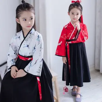 Staré Čínske Kostým Detský Hanfu Maškarný Deti Čiernej Sukni Ľudové Tanečné predstavenie Čínskej Tradičnej Šaty pre Dievčatá
