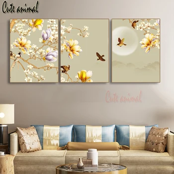 Plné Námestia/Kolo 5D DIY Diamond Maľovanie Magnolia Kvetov, Vtákov, Maľovanie Kaligrafie Diamond Výšivky Cross Stitch 3 KS