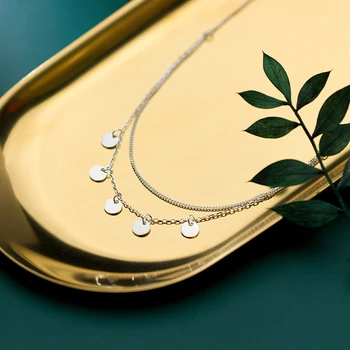 MODIAN 925 Sterling Silver Jednoduchá dvojitá Reťaz Flitrami Náhrdelník Prívesok pre Ženy Geometrické Náhrdelník Kórea Štýl Jemné Šperky