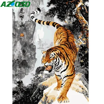 AZQSD DIY Olej Maľovanie Podľa Čísel Tiger Dole Ručne Maľované Plátno Moderné Nástenné Obrázok Domáce Dekorácie na Stenu Umenie Zvierat K476