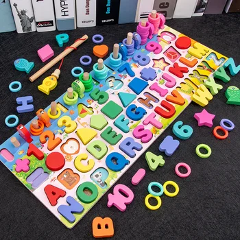 DIY Montessori Drevené Hračky 6 In1Magnetic Rybárske Doska Počítať Čísla Zodpovedajúce Tvar Matematika Hračka Raného Vzdelávania Pre Deti Deti
