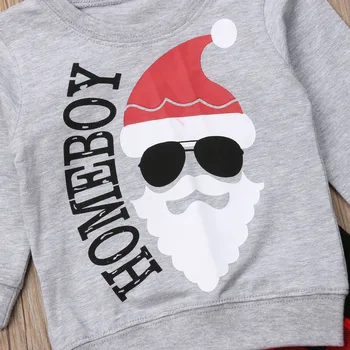 2020 Nový Rok Vianočné Dieťa Dieťa, Dievča, Chlapec, Oblečenie Santa T-shirt Topy+Plaids Nohavice +Klobúk 3ks Oblečenia