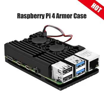 Pastall Raspberry Pi 4 Brnenie Prípade s Dual Chladiaci Ventilátor Kovovým plášťom Čierny Kryt pre Pi 4 Model B