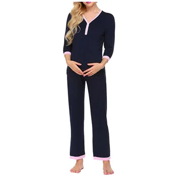 Materskej Ošetrovateľskej Pyžamo Nastaviť Dojčenie Nightgown 2020 Jeseň Tehotné Ženy Odev Dojčenie Sleepwear Topy+Nohavice