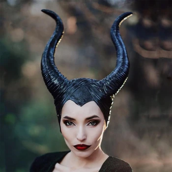 Býčie Rohy Klobúk Cosplay Maleficent Kráľovná Headpiece Ženy Halloween Kostýmy Anime Čarodejnice Headdress Strany Rekvizity