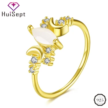 HuiSept Trendy 925 Silver Šperky Krúžok pre Ženy Opal Kameňov, Dekoračné predmety, Svadobné Sľub Strany Darček Veľkoobchod Zlatá Farba Krúžky