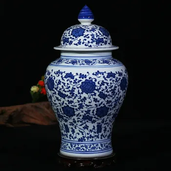 Čínsky Štýl, Starožitné Ukladá Keramické Zázvor Jar Home Office Dekor Modrá a Biela Porcelánová Váza