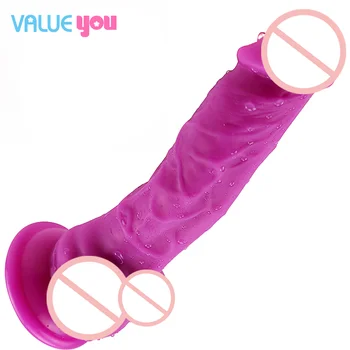 Farebné realistické dildo silikónové penis je ženská masturbácia lesbain sex hračka s prísavkou