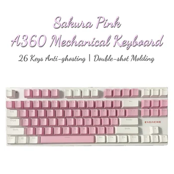 Eagiacme A400 Ružová Mechanical Gaming Keyboard LED Colorfule Podsvietenie USB, Drôtová Klávesnica Pre Hráčov, Hot Swap Modrá Prepínač