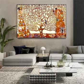 Gustav Klimt Kiss Známeho diela Tlač Obrazov na Plátno Umenie Plagáty a Vytlačí Strom Života Plátno na Maľovanie Domova