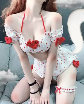 Sexy Spodnú Bielizeň Výšivky Kawaii Jahoda Sleepwear Nastaviť Anime Dievča, Cosplay Kostýmy Roztomilý Jednotné Bielizeň Exotické Oblečenie