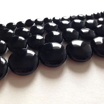 8-30 mm Tlačidlo Mince Hladké Čierne Agates Guľôčky z Prírodného Kameňa Korálky Pre Šperky, Takže korálky 15inch Vyšívanie, DIY Korálky Trinket