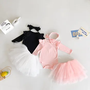 Baby Girl Šaty Princezná Detské Oblečenie Set Dieťa Detské Oblečenie Dievčat Romper +Tutu Sukne+ hlavový most 1. Narodeniny Detské Oblečenie Set