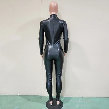Kórejský Štýl Transparentné Obväz Trakmi Pre Ženy Jumpsuit Streetwear Bodycon Remienky Dámske Jumpsuit Elegantné PU Kožené Tela