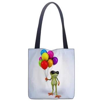 Vlastné žaba vytlačené plátno tote bag pohodlné nakupovanie taška žena taška študent taška DIY LOGO DROP SHIPPING