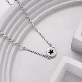 Black Star 925 Sterling Silver Náhrdelník Prívesok Pre Ženy Kórejský Kolo Perličiek Clavicle Reťazca Retro Thai Strieborné Šperky, Darčeky