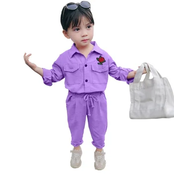 Dieťa dievča oblečenie dieťa roztomilý výšivky, kvetinové T košele, nohavice, súpravy detí dievča bežné dlho dna sady 2ks/set