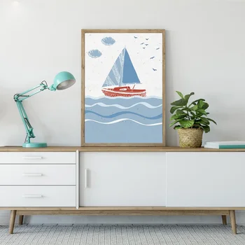 Nordic Plátno Art Print Maľby Zvierat Veľryba obrazov na Stenu Cartoon Seascape Plagáty a Vytlačí detskej Izby, Dekorácie