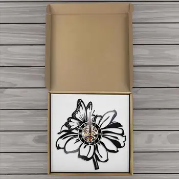 Kvety S Motýľ Moderné Vinylové dosky Nástenné Hodiny 3D Quartz Prírody Bloom Wall Art Svetlo Dievčatá, Izba Garden Park Stenu Decor