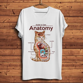 Anatómia Mačka funny t-shirt homme letné nový krátky rukáv t shirt mužov biela bežné tričko unisex streetwear