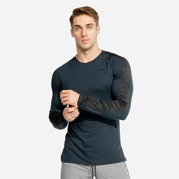 Móda Patchwork T-Shirt Mužov Dlhý rukáv Slim t košele 2020 Jeseň Nové Príležitostné Tee tričko Muž Fitness Black Topy Značku Oblečenia