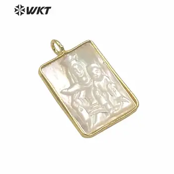 WT-JP234 Úžasné Obdĺžnik Zlatá Farba Rámu Medaila Matka Božia Prívesok Shinning Mop Shell Panny Márie Šperky, Prívesok