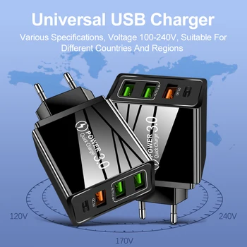 3 USB PD Nabíjačku Stenu Mobilný Telefón Nabíjačku Adaptér Pre iPhone 12 11 Pro Max QC3.0 4.0 Rýchle Nabíjanie 3.0 Nabíjačku Rýchle Nabíjanie