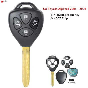 KEYECU Vysoko Kvalitné Náhradné Diaľkové Kľúč - 4 Tlačidlá & 314.3 MHz Frekvencia & 4D67 Čip S Uncut Čepeľ - FOB pre Toyota Alphar