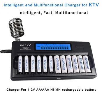 PALO 12 slot AA batérie, nabíjačky rýchleho nabíjania a vybíjania AAA inteligentný LCD nabíjačka pre 1.2 V 2A 3A aa aaa nabíjateľné batérie, nabíjačky