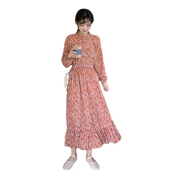 Ženy Šifón Šaty Vintage Kvetinový Vytlačené Dlhý Rukáv Príležitostné Voľné Šaty Módne Žena Boho Vestidos 2020 Jar Leto